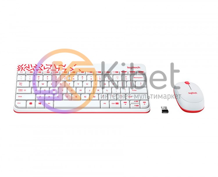 Комплект Logitech MK240 Nano, White Red, беспроводной, клавиатура + мышь (920-00
