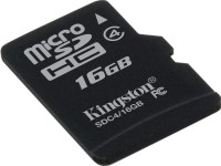 Карта памяти microSDHC, 16Gb, Class4, Kingston, без адаптера (SDC4 16GBSP)