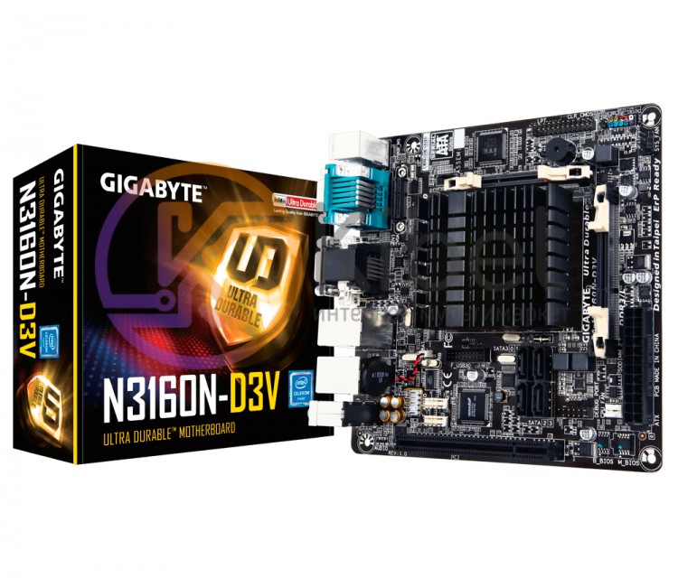 Материнская плата с процессором Gigabyte GA-N3160N-D3V, Celeron N3160 (4x1.6-2.2
