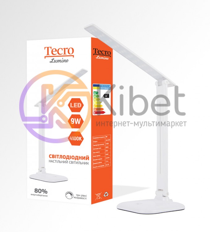 Настольная LED лампа, Tecro LUMINO, 9W, 4100K, White, 500Lm, длина кабеля 1.5м (