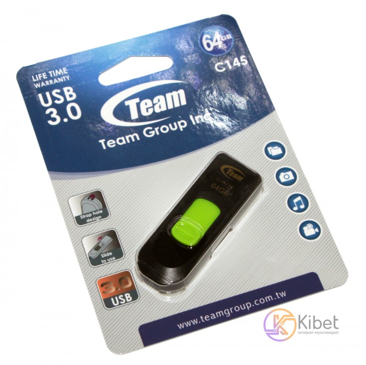 USB 3.0 Флеш накопитель 64Gb Team C145 Green TC145364GG01
