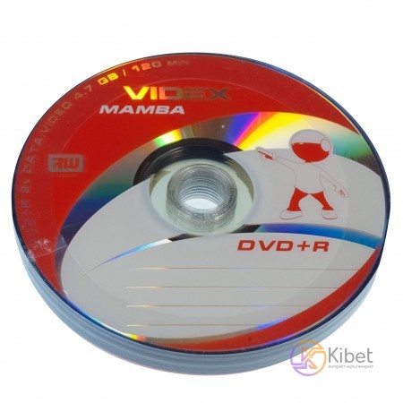 Диск DVD+R 10 Videx Mamba, 4.7Gb, 16x, Bulk Box