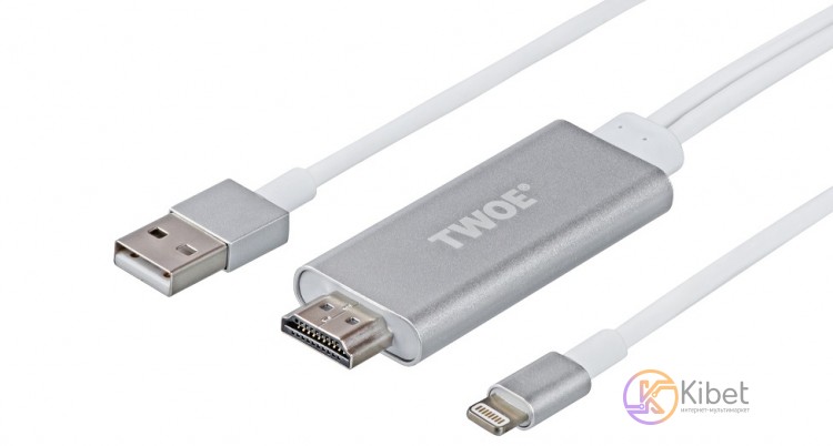 Переходник Lightning (M) - HDMI (M) USB 2.0 (M), 2E, Silver (2EW-2327)