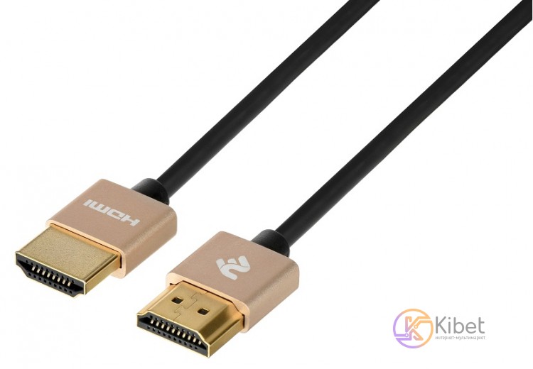 Кабель HDMI - HDMI, 1 м, Black Gold, V2.0, 2E, Ultra Slim (2E-W9668G-1M)