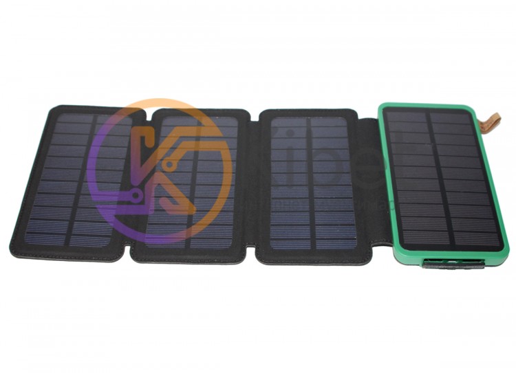 Универсальная мобильная батарея 12000 mAh, Solar (5V 200mA), Black-Green, 2xUSB,