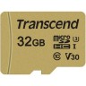 Карта памяти microSDHC, 32Gb, Class10 UHS-I U3, Transcend 500S, SD адаптер, R95