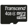 Карта памяти microSDHC, 4Gb, Class4, Transcend, без адаптера (TS4GUSDC4)
