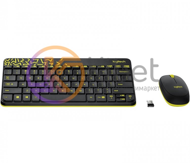 Комплект беспроводной Logitech MK240 Nano, Black Yellow, клавиатура + мышь (920-