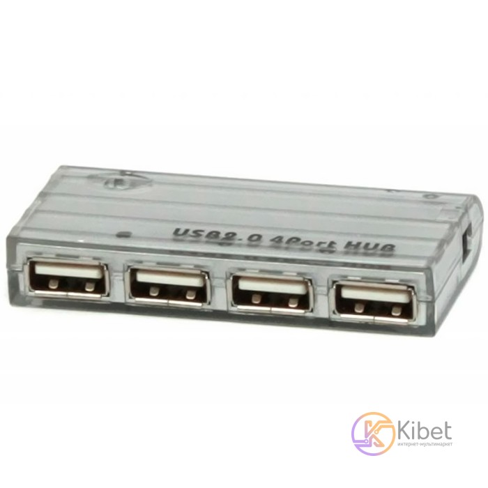 Концентратор USB 2.0 Viewcon VE410, Silver, 4 порта, БП