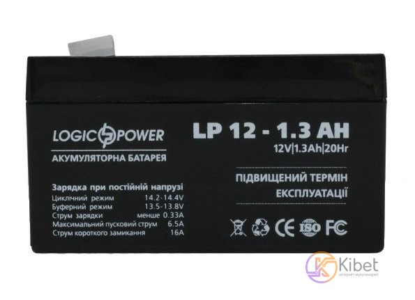 Батарея для ИБП 12В 1,3Ач LogicPower LPM12-1.3AH, Black Case, 12V 1.3Ah, 97х43х5