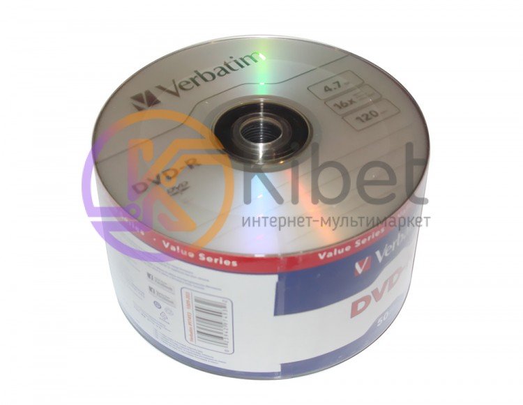 Диск DVD-R 50 Verbatim, 4.7Gb, 16x, Data Life, Bulk (97493)