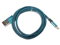 Кабель USB - Lightning, NoName, Blue, 1 м, плетёный, Bulk