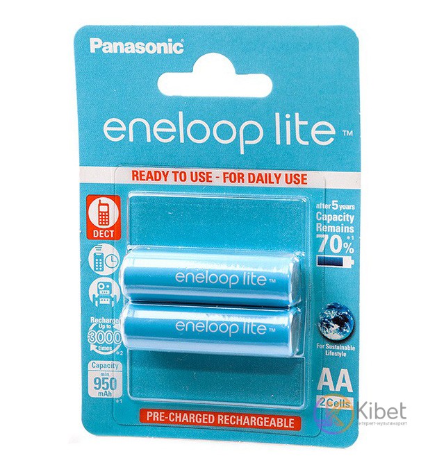 Аккумулятор AA, 950 mAh, Panasonic Eneloop Lite, 2 шт, 1.2V, Blister, ресурс - 3
