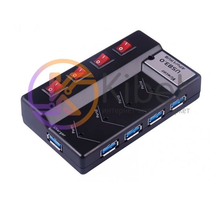 Концентратор USB 3.0 Viewcon VE324 USB 3.0, портов: 4 + 1 для зарядки, 2A с БП,