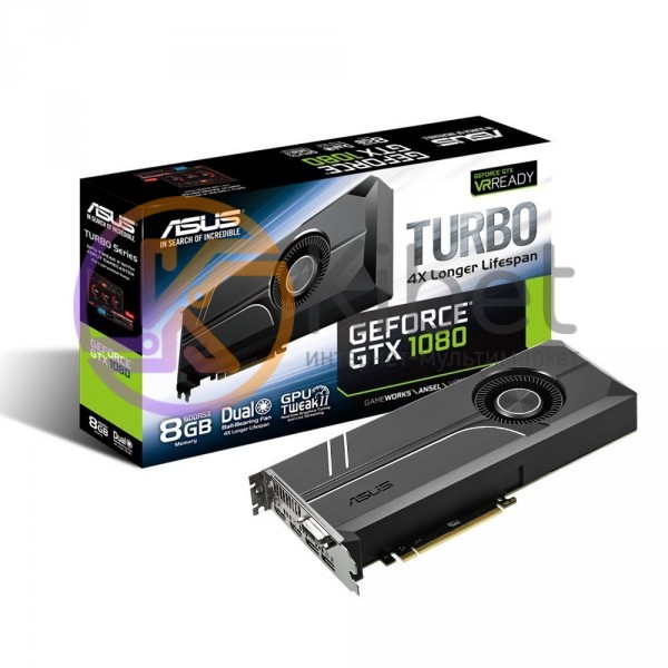 Видеокарта GeForce GTX1080, Asus, TURBO, 8Gb DDR5X, 256-bit, DVI 2xHDMI 2xDP, 17