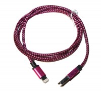 Кабель USB - Lightning, NoName, Violet, 1 м, плетёный, Bulk