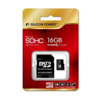 Карта памяти microSDHC, 16Gb, Class10, Silicon Power, SD адаптер (SP016GBSTH010V