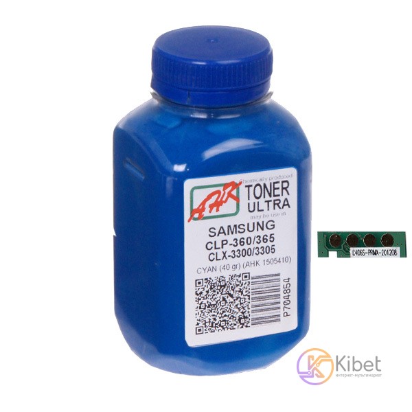Тонер + чип Samsung CLP-360 365, CLX-3300 3305, Cyan, 40 г, Ultra Color, AHK (15