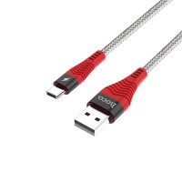 Кабель USB - USB Type-C, Hoco Unswerving steel braided, Black-Red, 1 м (U32)