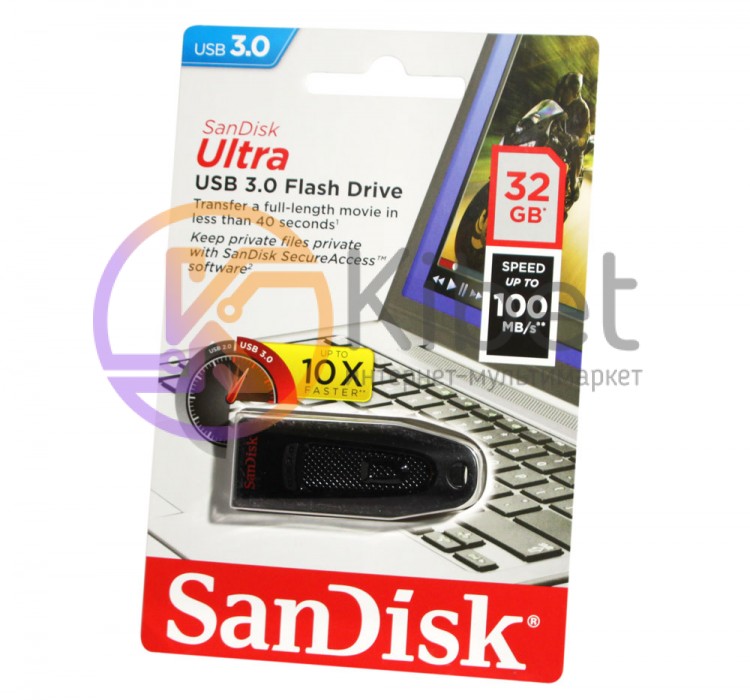 USB 3.0 Флеш накопитель 32Gb SanDisk Ultra, Black (SDCZ48-032G-U46)