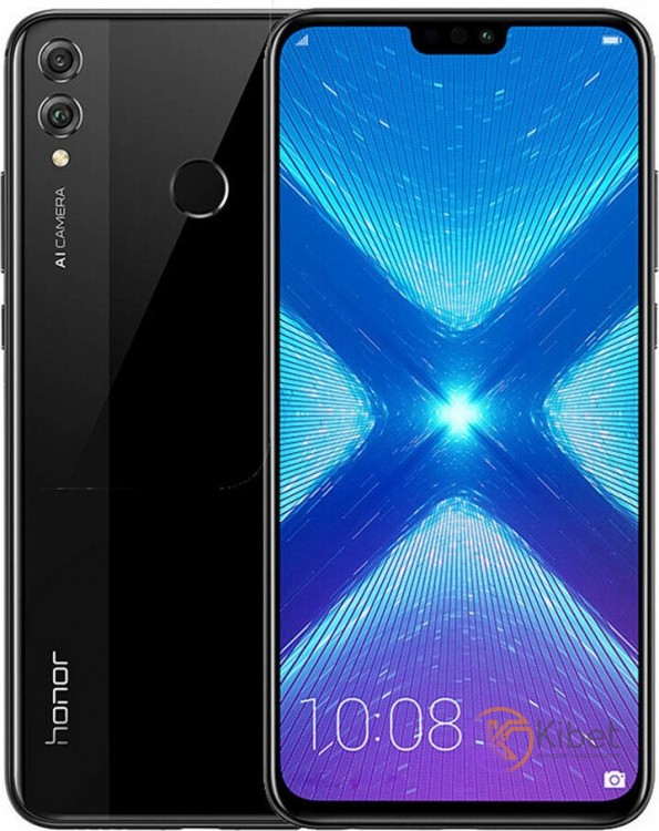 Смартфон Honor 8x Black, 2 Nano-Sim, сенсорный емкостный 6.5' (2340x1080) IPS, H