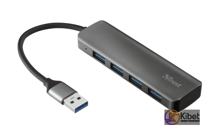 Концентратор USB 3.2 Trust Halyx Aluminium, Black, 4 порта USB 3.2, алюминевый к