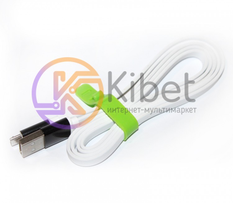 Кабель USB - microUSB, White, 1 м, Voltex flat, алюминевые коннектора, 2A (бор