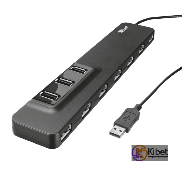 Концентратор USB 2.0 Trust Oila, Black, 10 портов USB 2.0, внешний БП (20575)