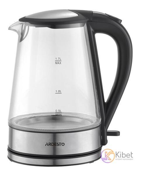 Чайник Ardesto EKL-F110 Silver-Black, 2150W, 1.7 л, дисковый, стекло-пластик, ин