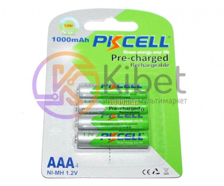 Аккумулятор AAA, 1000 mAh, PKCELL, 4 шт, 1.2V, Pre- Charged , Blister