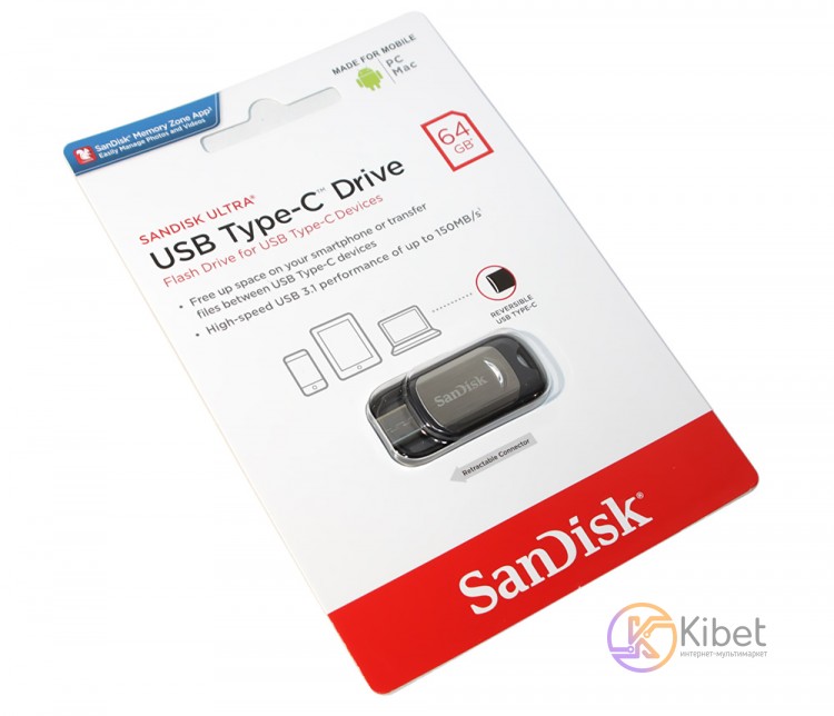 USB 3.0 Флеш накопитель 64Gb SanDisk Ultra, Type-C (SDCZ450-064G-G46)