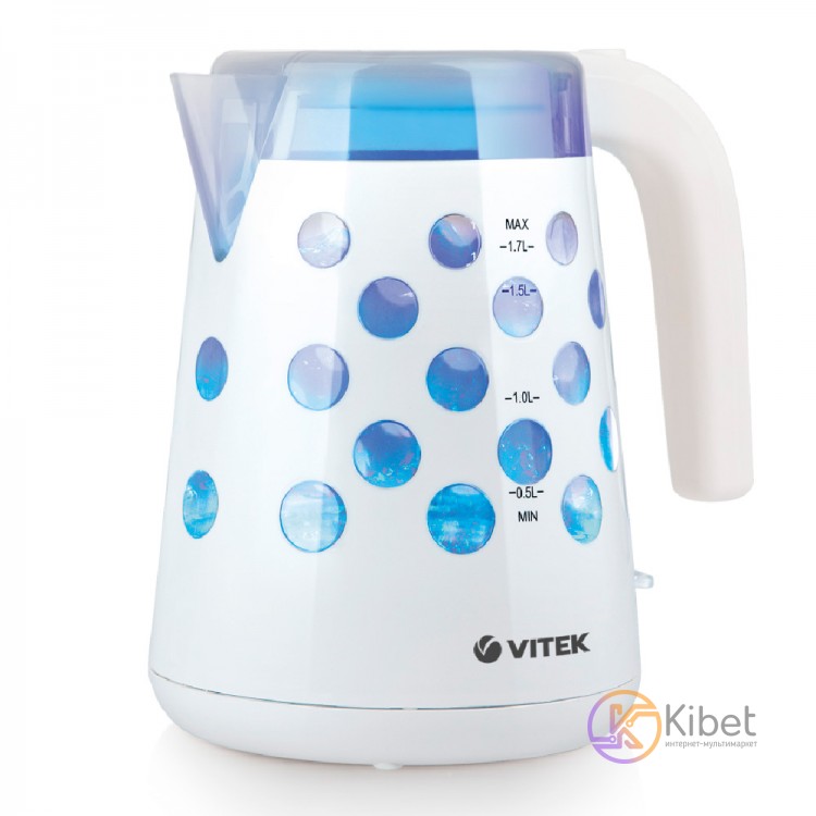 Чайник Vitek VT-7048, White, 2200W, 1.7 л, нержавеющая сталь, дисковый, индикаци