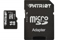 Карта памяти microSDHC, 16Gb, Class10 UHS-I, Patriot, SD адаптер (PSF16GMCSDHC10