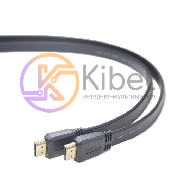 Кабель HDMI - HDMI 3 м Cablexpert Black, V1.4, позолоченные коннекторы, плоский