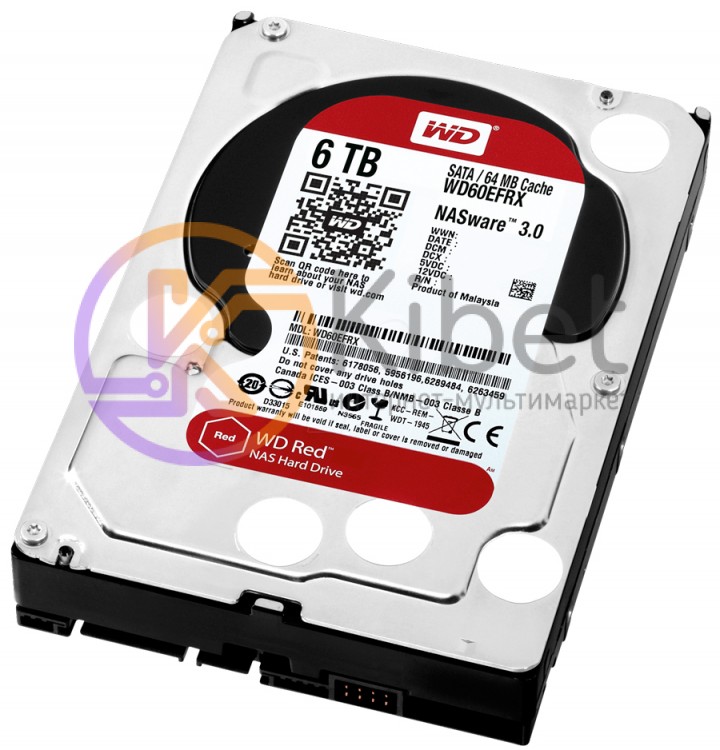 Жесткий диск 3.5' 6Tb Western Digital Red, SATA3, 64Mb, 5400 rpm (WD60EFRX)