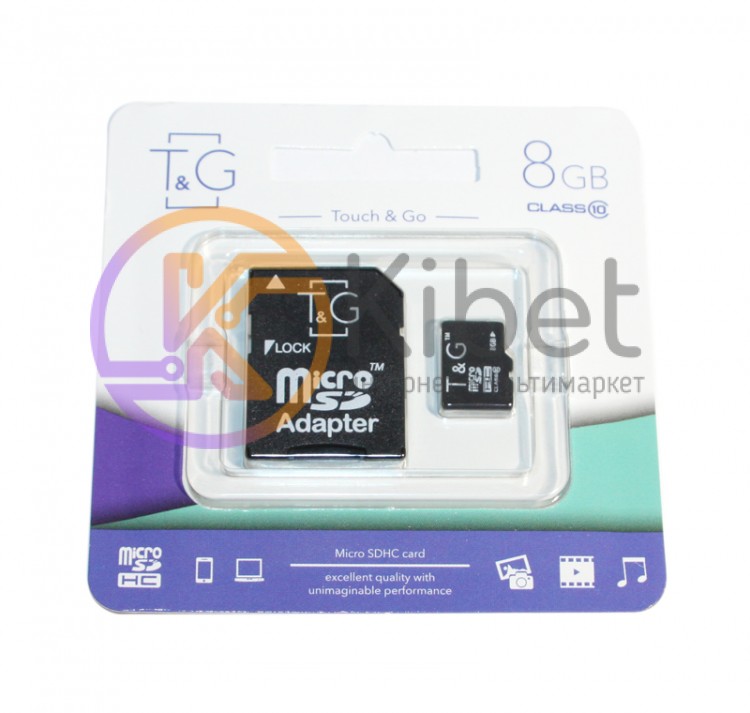 Карта памяти microSDHC, 8Gb, Class10, T G, SD адаптер (TG-8GBSDCL10-01)