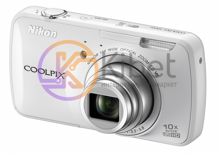 Фотоаппарат Nikon Coolpix S800c White, 1 2.3', 16Mpx, LCD 3.5', зум оптический 1