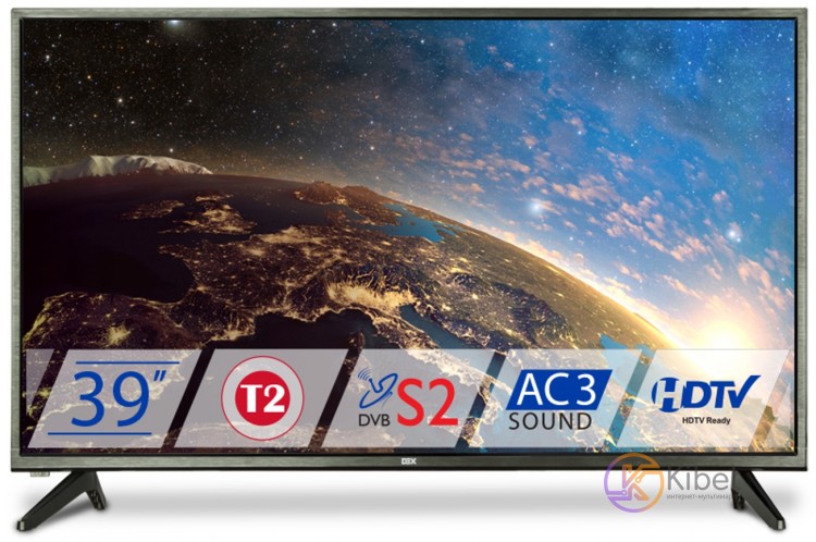 Телевизор 39' DEX LE3955TS2, 1366x768 50Hz, DVB-T2, HDMI, VGA, USB, VESA 200x100