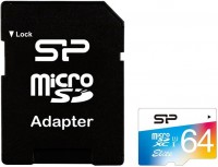 Карта памяти microSDXC, 64Gb, Class10 UHS-I, Silicon Power, SD адаптер (SP064GBS