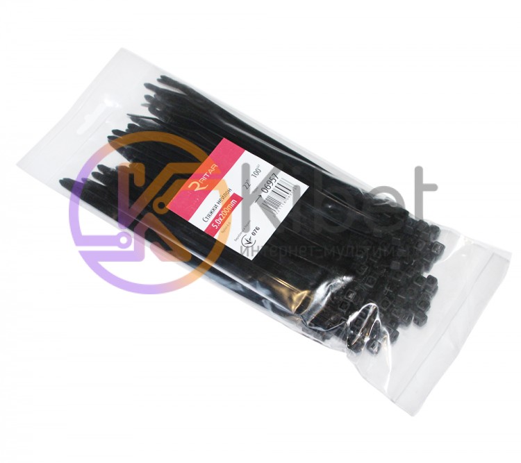 Стяжки для кабеля, 200 мм х 5,0 мм, 100 шт, Black, Ritar (CTR-B5200)