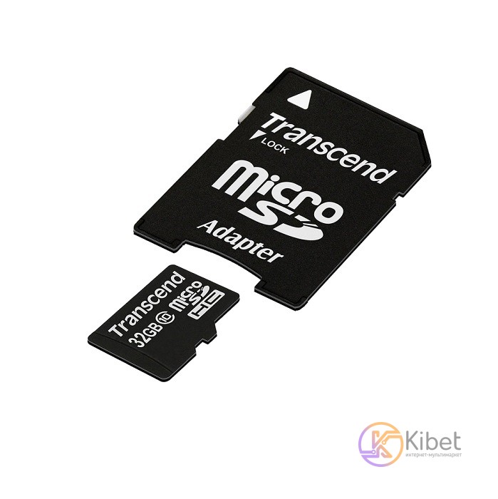 Карта памяти microSDHC, 32Gb, Class10, Transcend, SD адаптер (TS32GUSDHC10)