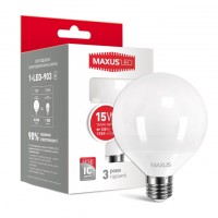 Лампа светодиодная E27, 15W, 3000K, G95, Maxus, 1500 lm, 220V (1-LED-903)