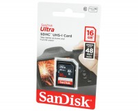 Карта памяти SDHC, 16Gb, Class10 UHS-I, SanDisk Ultra, до 48 MB s (SDSDUNB-016G-