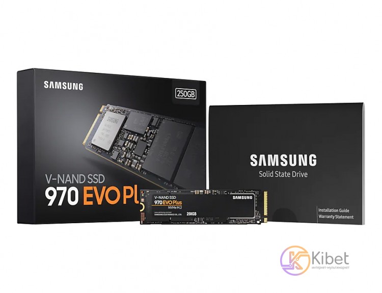 Твердотельный накопитель M.2 250Gb, Samsung 970 Evo Plus, PCI-E 3.0 x4, MLC 3-bi