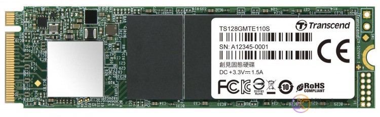 Твердотельный накопитель M.2 128Gb, Transcend MTE110S, PCI-E 4x, 3D TLC, 1600 40