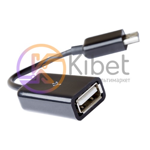 Кабель USB 2.0 - 0.1м AF Micro 5P OTG Gemix удлинитель, глянцевые разъёмы. черны