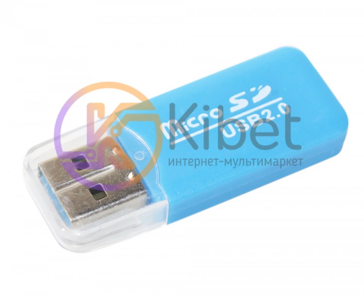 Card Reader внешний Merlion CRD-1BL, M2 microSD, Blue