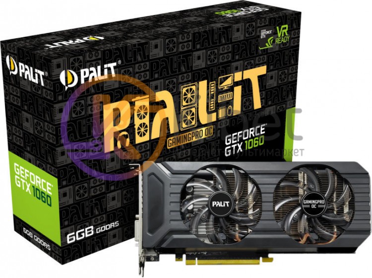 Видеокарта GeForce GTX1060 OC, Palit, GamingPro OC, 6Gb DDR5, 192-bit, DVI HDMI