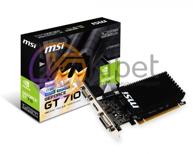 Видеокарта GeForce GT710, MSI, 1Gb GDDR3, 64-bit, VGA DVI HDMI, 954 1600MHz, Sil
