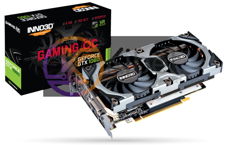 Видеокарта GeForce GTX1060 OC, Inno3D, Gaming OC, 6Gb DDR5X, 192-bit, DVI HDMI 3